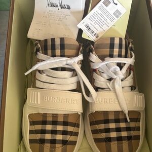 Burberry Beige and Black Plaid Sneakers